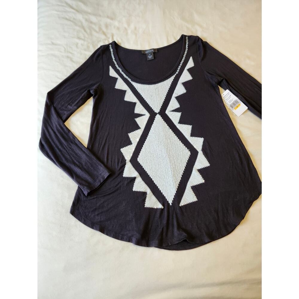 Karen Kane Sequins Top Long Sleeve Black Tee Southwest Western